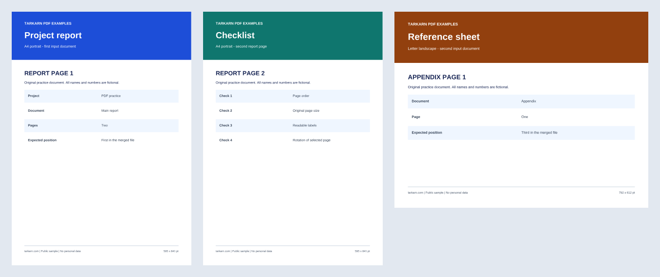 Merged result: two report pages followed by one landscape appendix